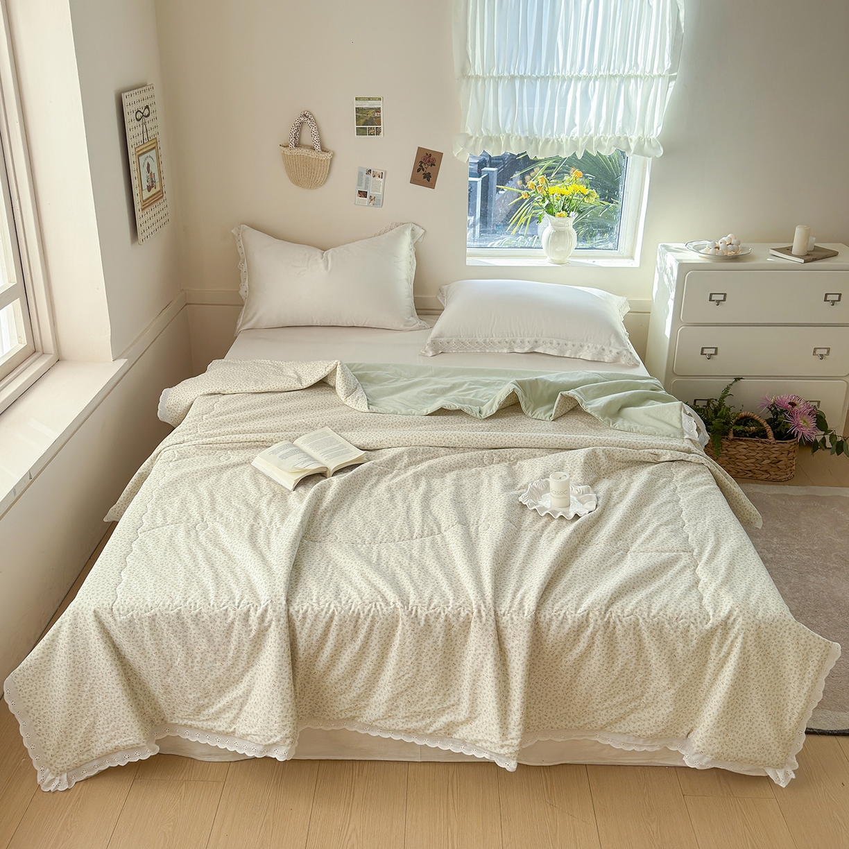 91家纺网 家纺一手货源 找家纺 摩时 2026春夏新款全棉棉麻夏被空调被单双人被子棉花被 樱桃花语