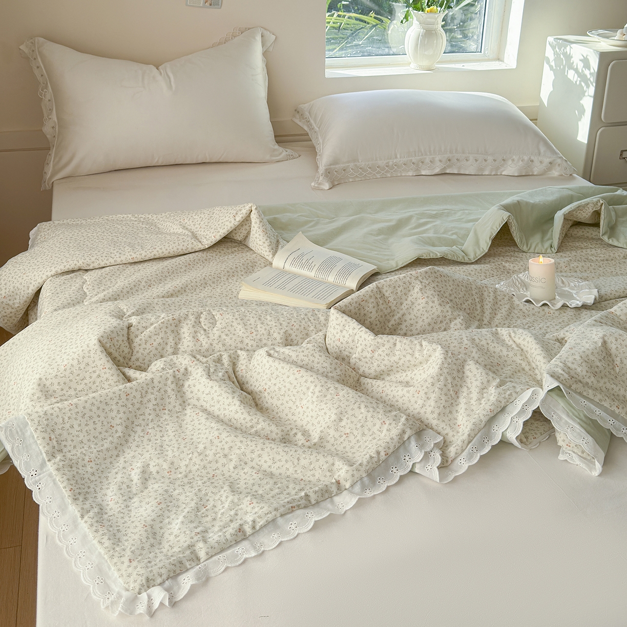 91家纺网 家纺一手货源 找家纺 摩时 2026春夏新款全棉棉麻夏被空调被单双人被子棉花被 樱桃花语