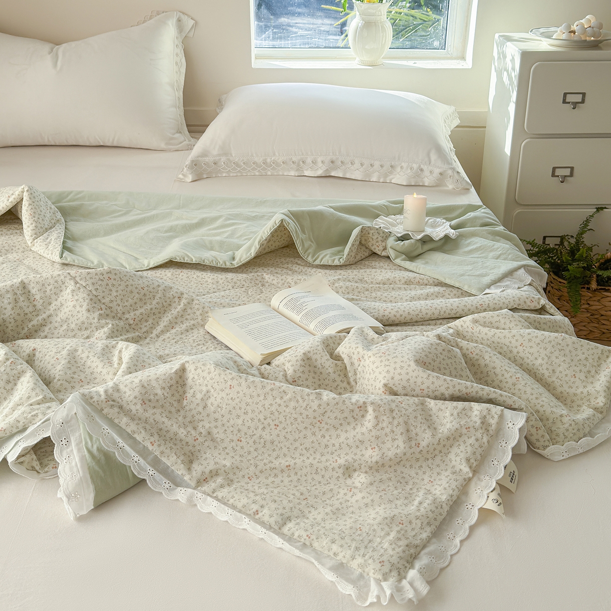 91家纺网 家纺一手货源 找家纺 摩时 2026春夏新款全棉棉麻夏被空调被单双人被子棉花被 樱桃花语