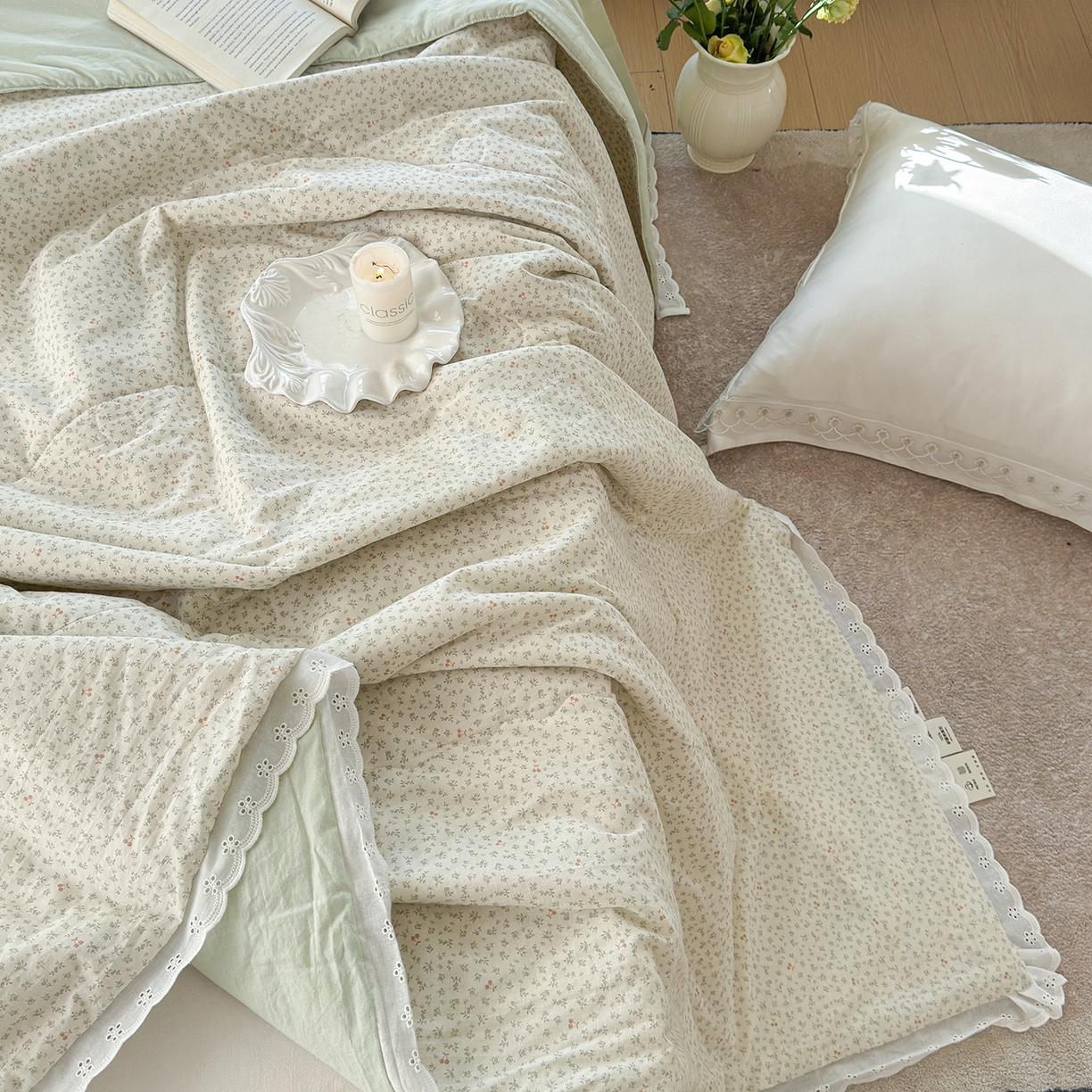 91家纺网 家纺一手货源 找家纺 摩时 2026春夏新款全棉棉麻夏被空调被单双人被子棉花被 樱桃花语