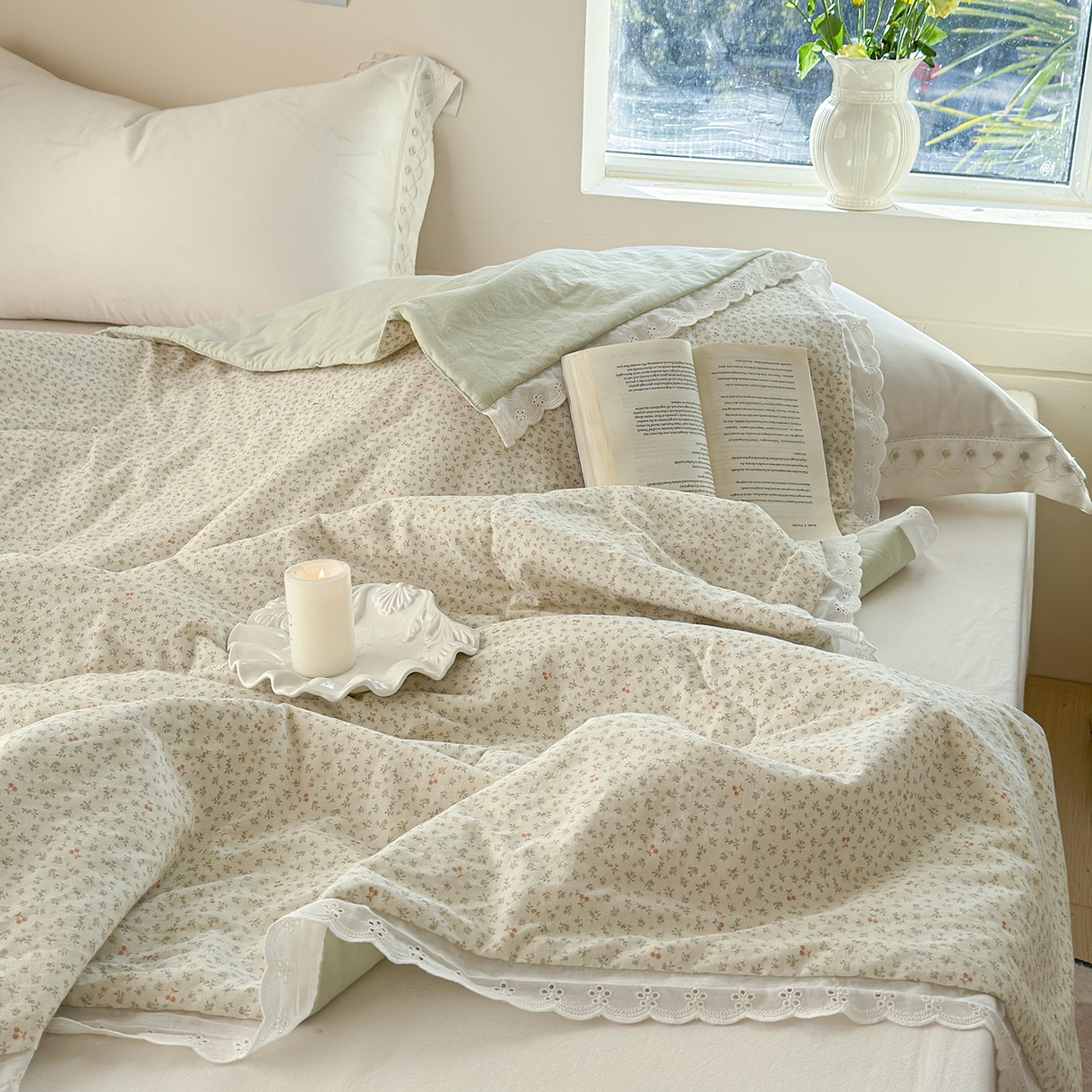 91家纺网 家纺一手货源 找家纺 摩时 2026春夏新款全棉棉麻夏被空调被单双人被子棉花被 樱桃花语