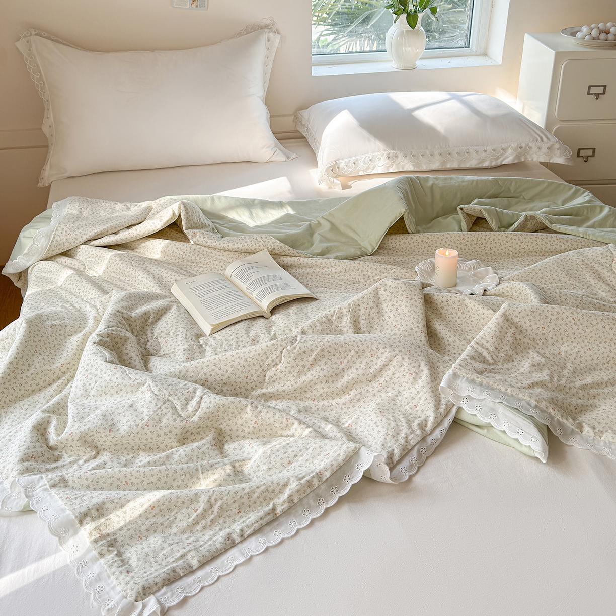 91家纺网 家纺一手货源 找家纺 摩时 2026春夏新款全棉棉麻夏被空调被单双人被子棉花被 樱桃花语