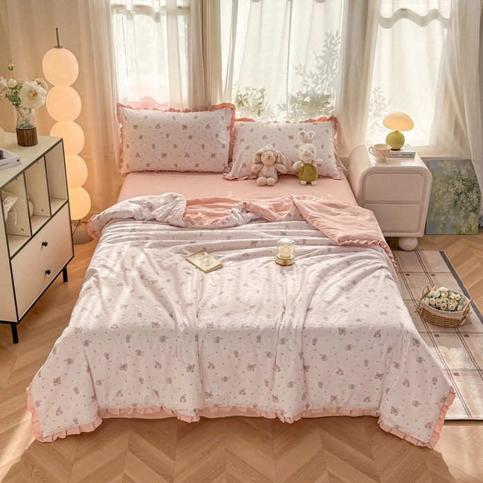 91家纺网 家纺一手货源 找家纺 （总）丽美人家纺 2026新款皱皱纱花边夏被被夏凉被空调被