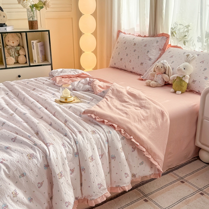 91家纺网 家纺一手货源 找家纺 丽美人家纺 2026新款皱皱纱花边夏被被夏凉被空调被 HB云间童梦