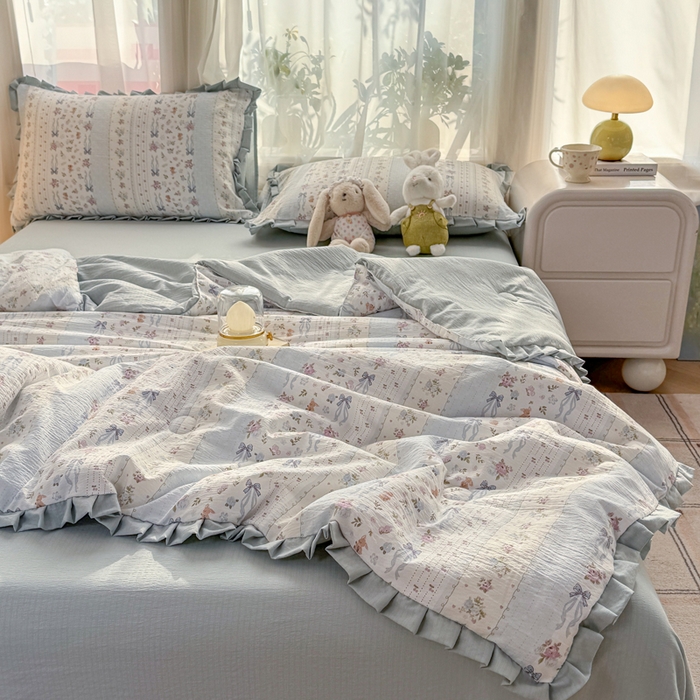 91家纺网 家纺一手货源 找家纺 丽美人家纺 2026新款皱皱纱花边夏被被夏凉被空调被 HB花漫蝴蝶