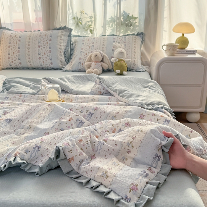 91家纺网 家纺一手货源 找家纺 丽美人家纺 2026新款皱皱纱花边夏被被夏凉被空调被 HB花漫蝴蝶