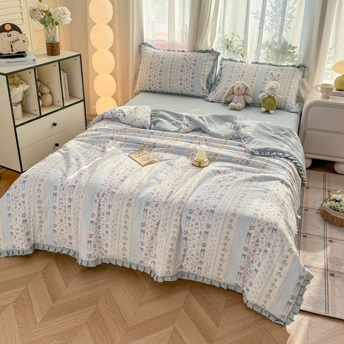 91家纺网 家纺一手货源 找家纺 丽美人家纺 2026新款皱皱纱花边夏被被夏凉被空调被 HB花漫蝴蝶