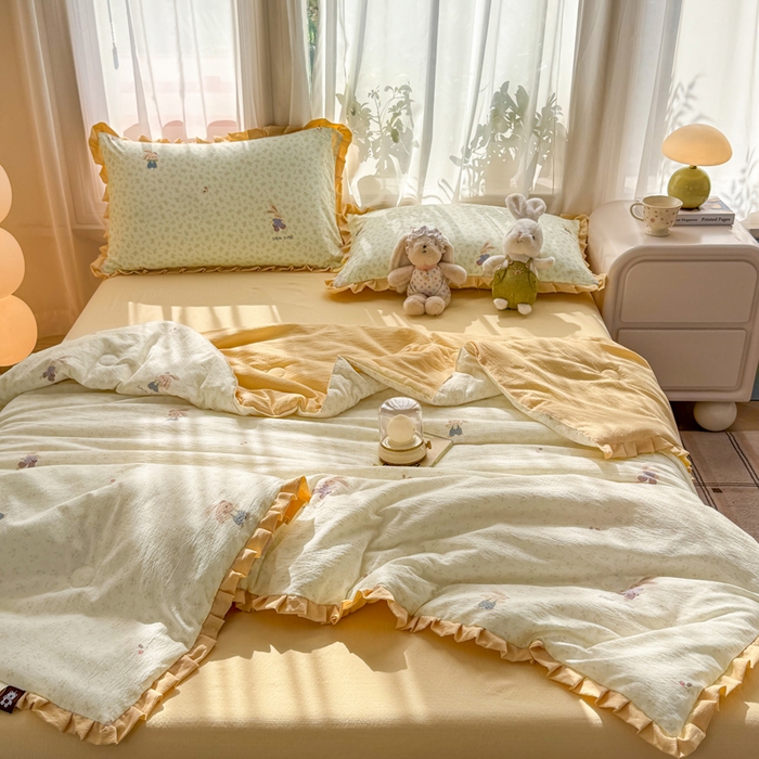 91家纺网 家纺一手货源 找家纺 丽美人家纺 2026新款皱皱纱花边夏被被夏凉被空调被 HB乐园