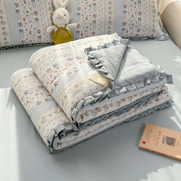 91家纺网 家纺一手货源 找家纺 丽美人家纺 2026新款皱皱纱花边夏被被夏凉被空调被 HB花漫蝴蝶