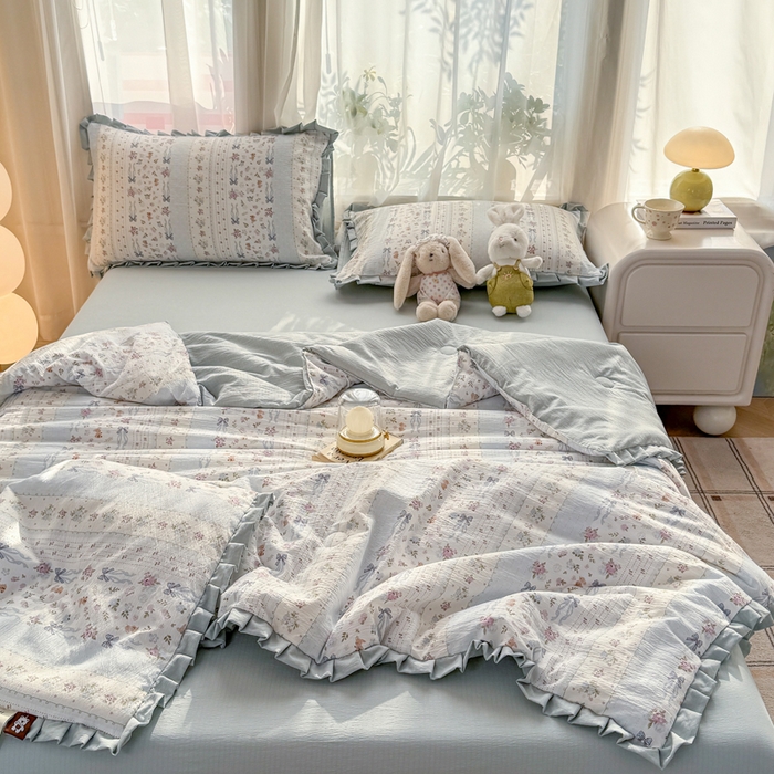 91家纺网 家纺一手货源 找家纺 丽美人家纺 2026新款皱皱纱花边夏被被夏凉被空调被 HB花漫蝴蝶