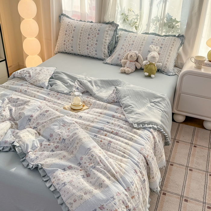 91家纺网 家纺一手货源 找家纺 丽美人家纺 2026新款皱皱纱花边夏被被夏凉被空调被 HB花漫蝴蝶