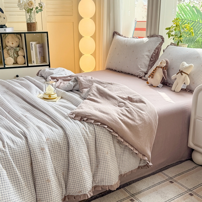 91家纺网 家纺一手货源 找家纺 丽美人家纺 2026新款皱皱纱花边夏被被夏凉被空调被 HB柔格小狗