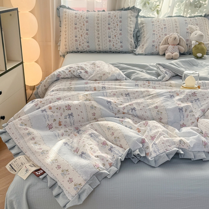 91家纺网 家纺一手货源 找家纺 丽美人家纺 2026新款皱皱纱花边夏被被夏凉被空调被 HB花漫蝴蝶