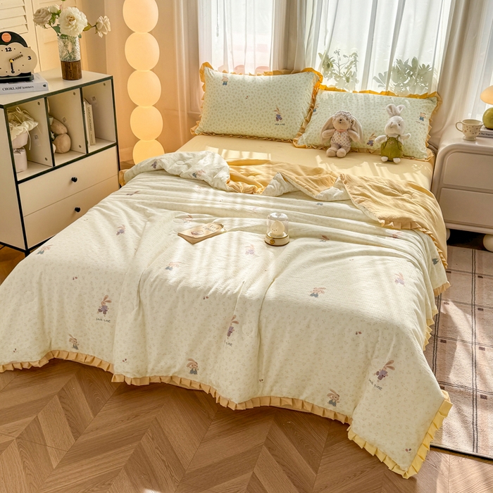 91家纺网 家纺一手货源 找家纺 丽美人家纺 2026新款皱皱纱花边夏被被夏凉被空调被 HB乐园