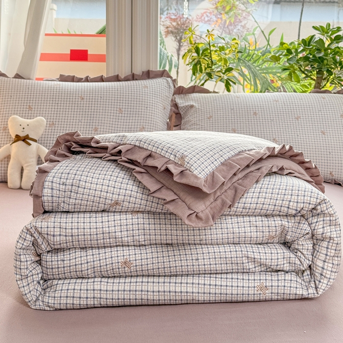 91家纺网 家纺一手货源 找家纺 丽美人家纺 2026新款皱皱纱花边夏被被夏凉被空调被 HB柔格小狗