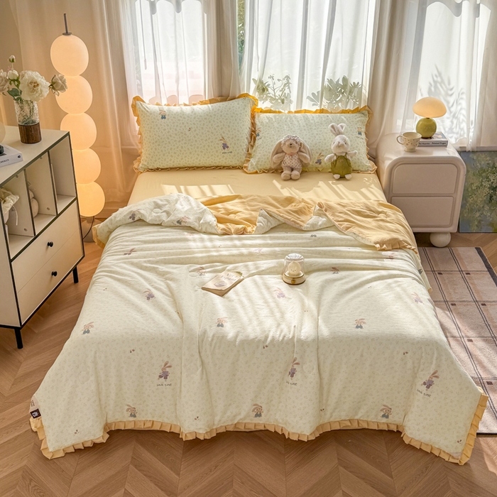 91家纺网 家纺一手货源 找家纺 丽美人家纺 2026新款皱皱纱花边夏被被夏凉被空调被 HB乐园