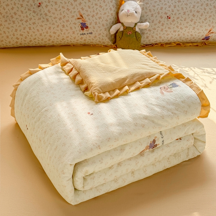 91家纺网 家纺一手货源 找家纺 丽美人家纺 2026新款皱皱纱花边夏被被夏凉被空调被 HB乐园