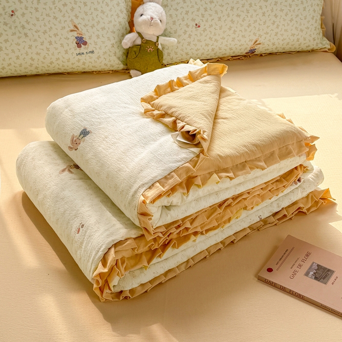 91家纺网 家纺一手货源 找家纺 丽美人家纺 2026新款皱皱纱花边夏被被夏凉被空调被 HB乐园