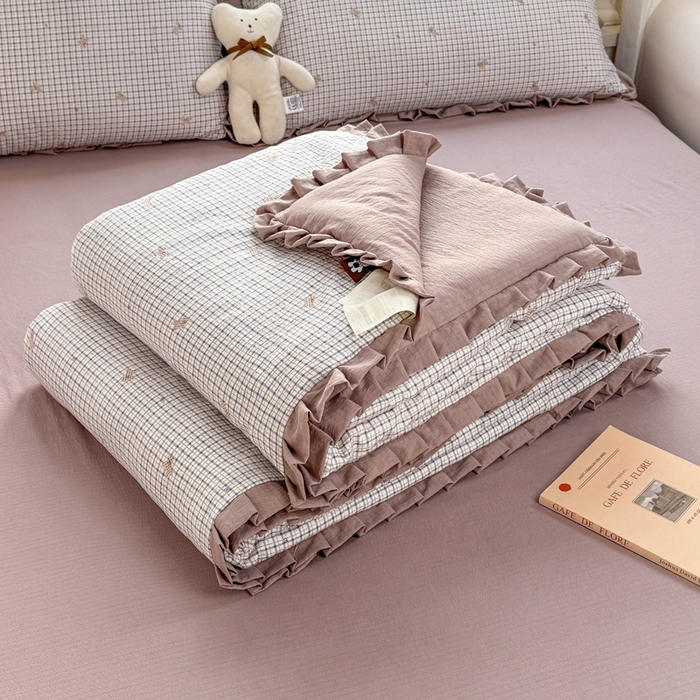 91家纺网 家纺一手货源 找家纺 丽美人家纺 2026新款皱皱纱花边夏被被夏凉被空调被 HB柔格小狗