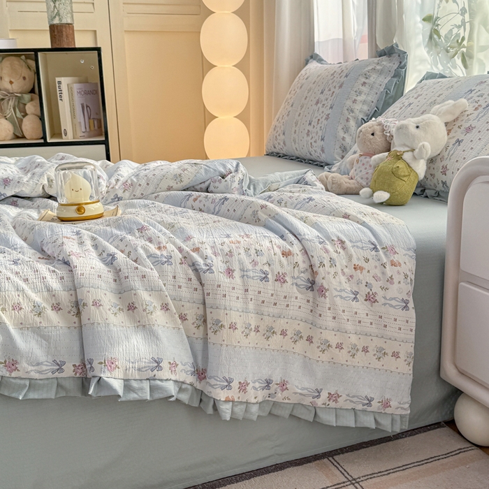 91家纺网 家纺一手货源 找家纺 丽美人家纺 2026新款皱皱纱花边夏被被夏凉被空调被 HB花漫蝴蝶