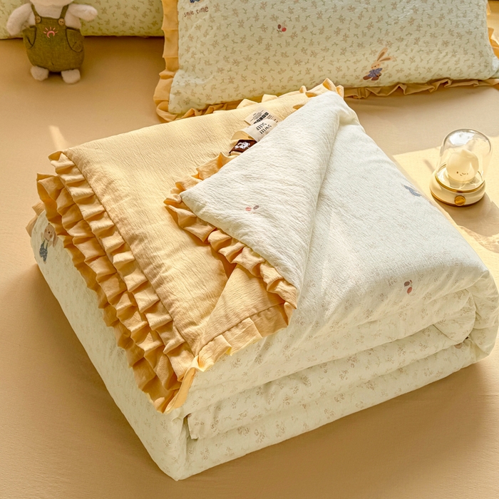 91家纺网 家纺一手货源 找家纺 丽美人家纺 2026新款皱皱纱花边夏被被夏凉被空调被 HB乐园