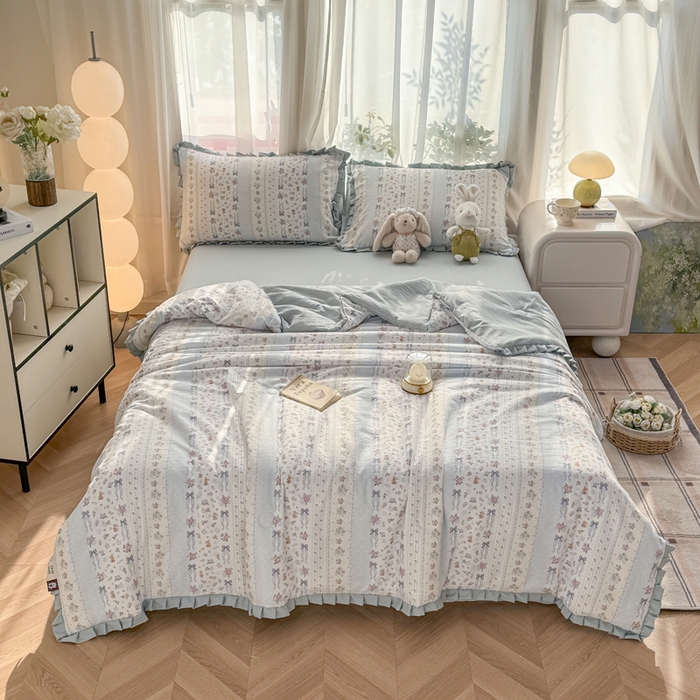 91家纺网 家纺一手货源 找家纺 丽美人家纺 2026新款皱皱纱花边夏被被夏凉被空调被 HB花漫蝴蝶