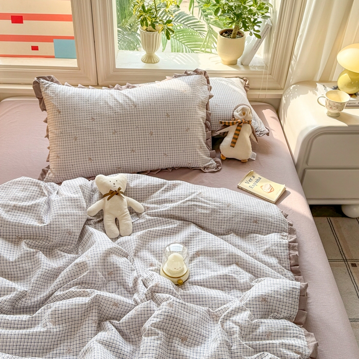 91家纺网 家纺一手货源 找家纺 丽美人家纺 2026新款皱皱纱花边夏被被夏凉被空调被 HB柔格小狗