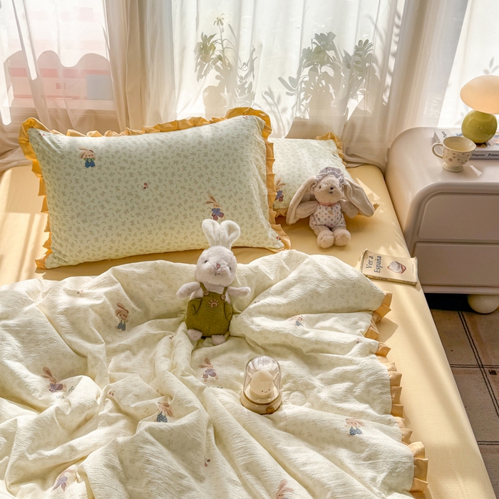 91家纺网 家纺一手货源 找家纺 丽美人家纺 2026新款皱皱纱花边夏被被夏凉被空调被 HB乐园