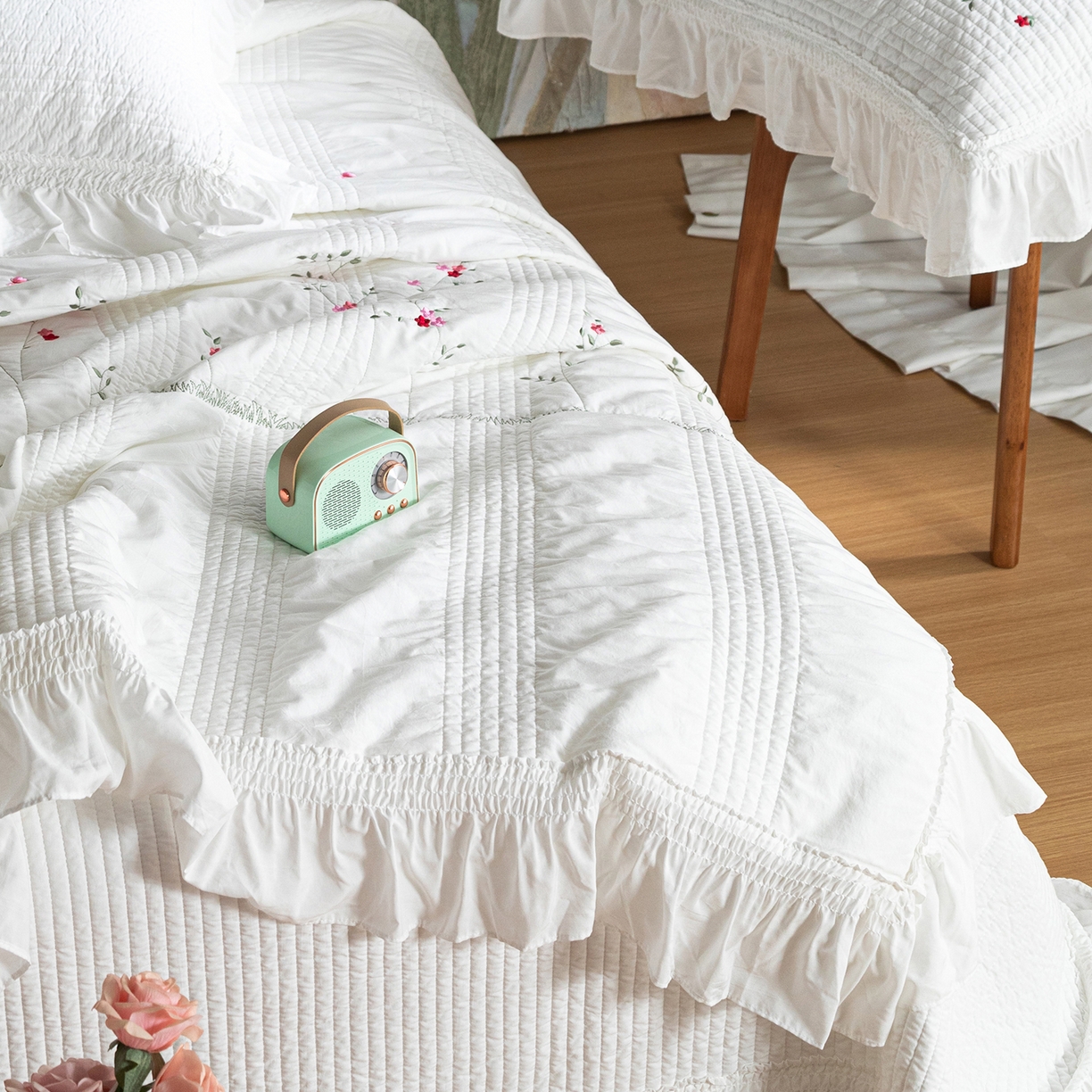 91家纺网 家纺一手货源 找家纺 （总）上喜 2026新款韩国细纱棉床盖三件套多功能夏被四件套