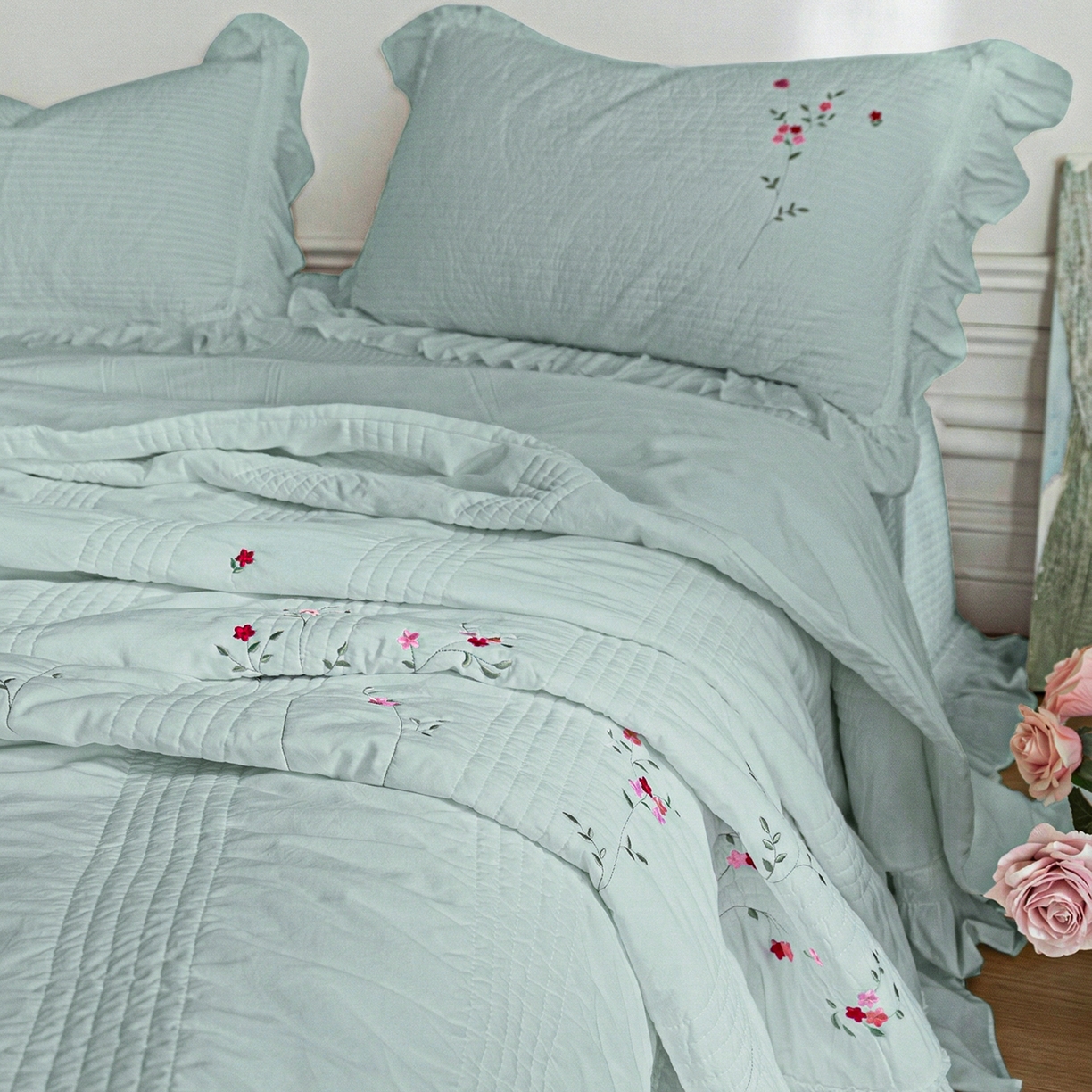 91家纺网 家纺一手货源 找家纺 （总）上喜 2026新款韩国细纱棉床盖三件套多功能夏被四件套