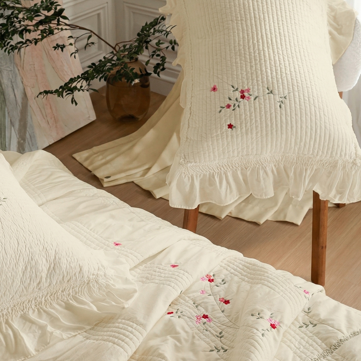 91家纺网 家纺一手货源 找家纺 上喜 2026新款韩国细纱棉床盖三件套多功能夏被四件套 浅黄色