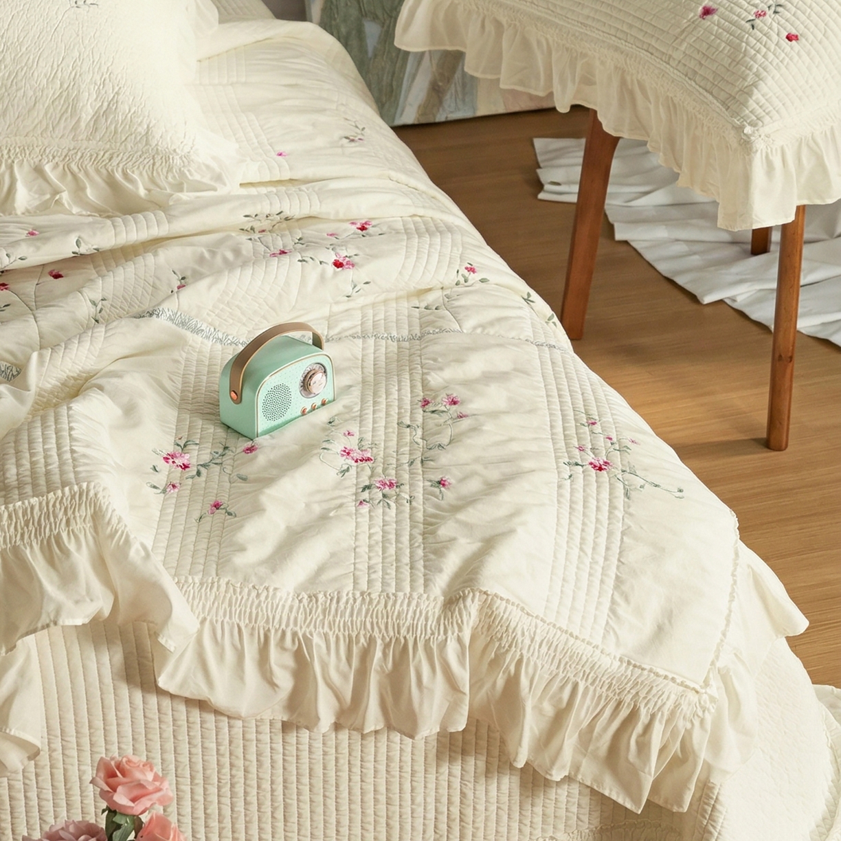 91家纺网 家纺一手货源 找家纺 上喜 2026新款韩国细纱棉床盖三件套多功能夏被四件套 浅黄色