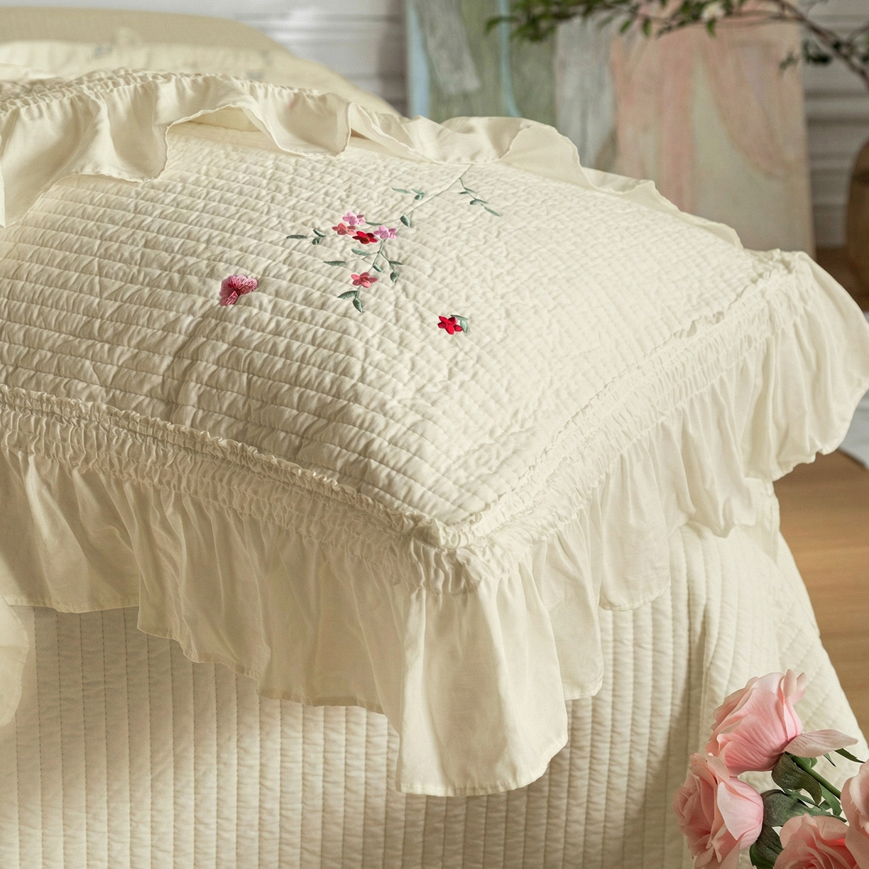 91家纺网 家纺一手货源 找家纺 上喜 2026新款韩国细纱棉床盖三件套多功能夏被四件套 浅黄色