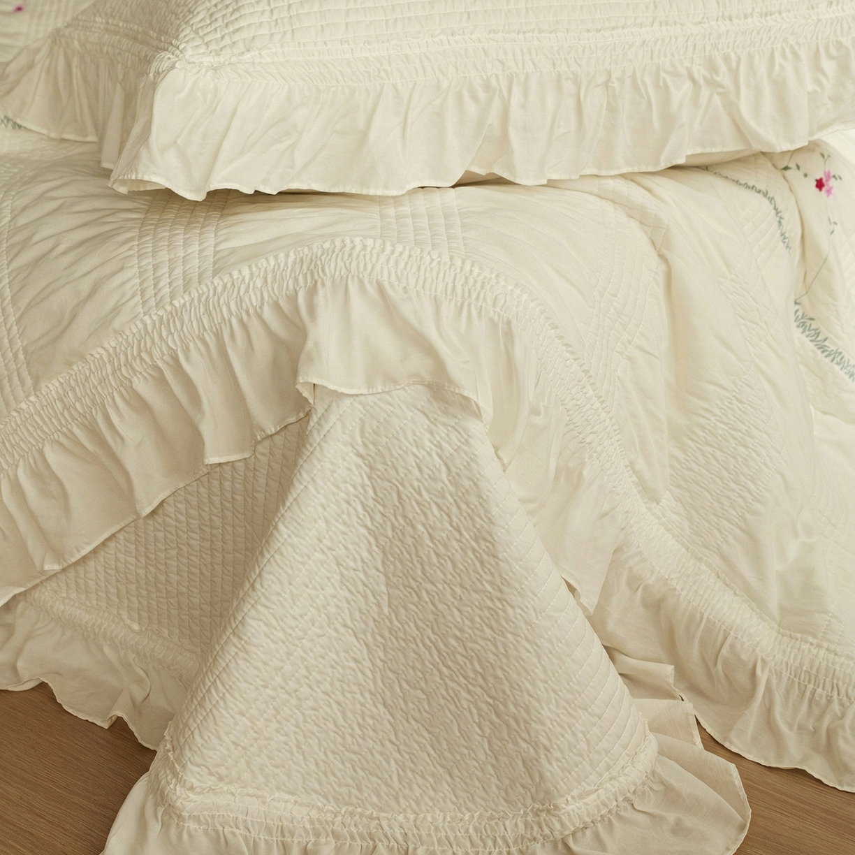 91家纺网 家纺一手货源 找家纺 上喜 2026新款韩国细纱棉床盖三件套多功能夏被四件套 浅黄色