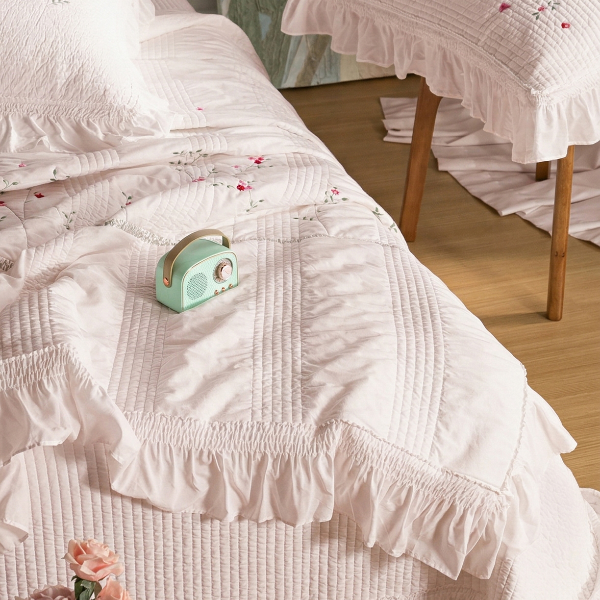 91家纺网 家纺一手货源 找家纺 上喜 2026新款韩国细纱棉床盖三件套多功能夏被四件套 浅粉色