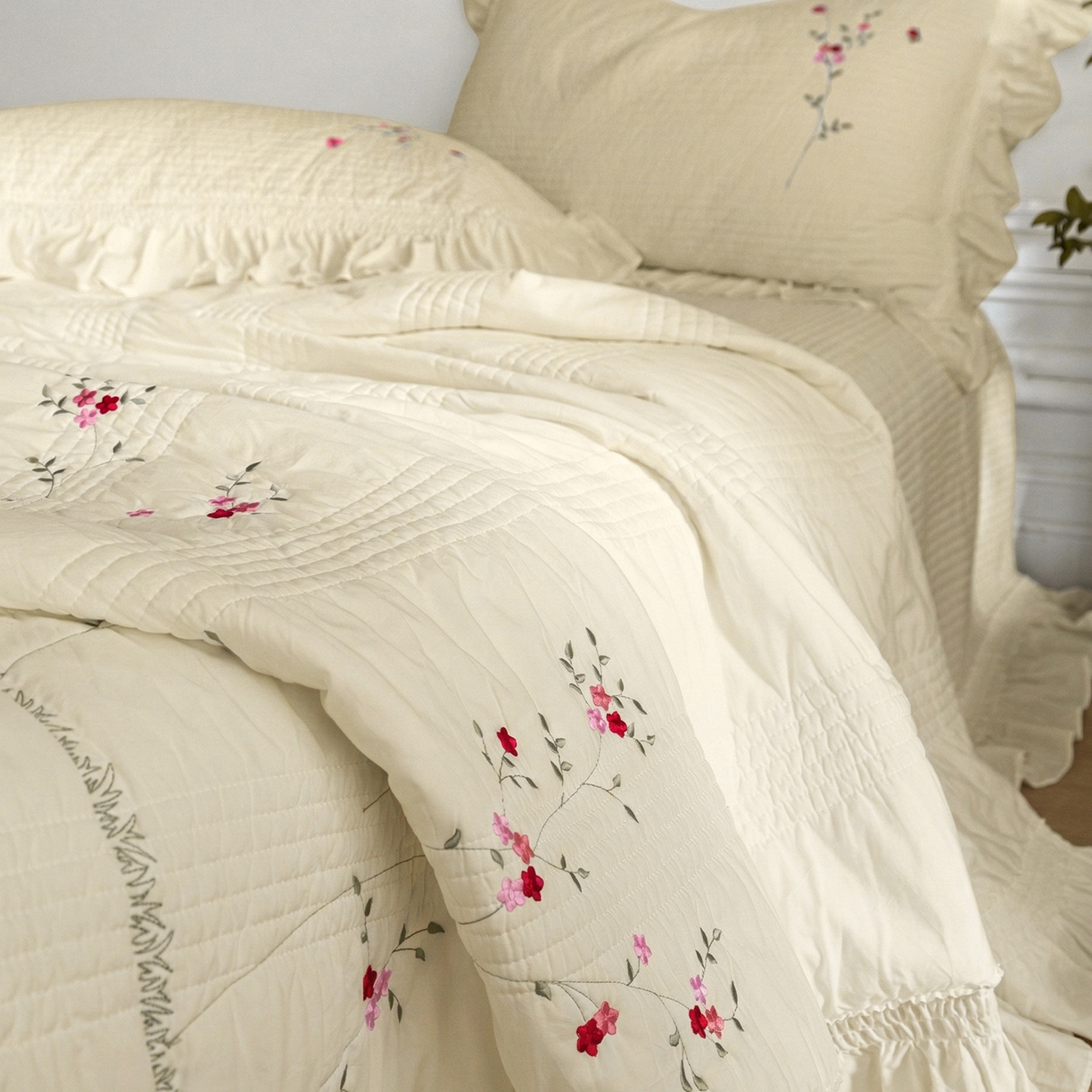 91家纺网 家纺一手货源 找家纺 上喜 2026新款韩国细纱棉床盖三件套多功能夏被四件套 浅黄色