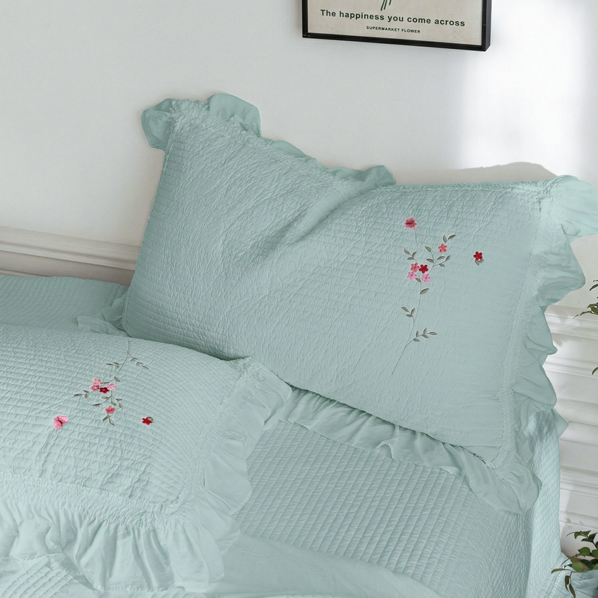 91家纺网 家纺一手货源 找家纺 上喜 2026新款韩国细纱棉床盖三件套多功能夏被四件套 浅蓝色