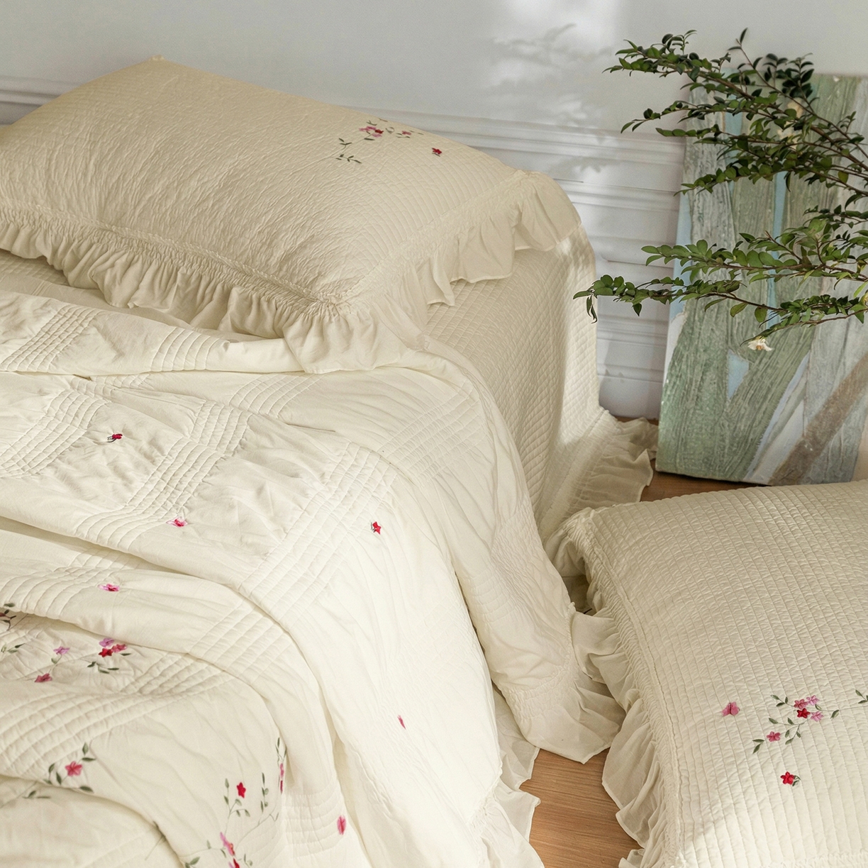 91家纺网 家纺一手货源 找家纺 上喜 2026新款韩国细纱棉床盖三件套多功能夏被四件套 浅黄色