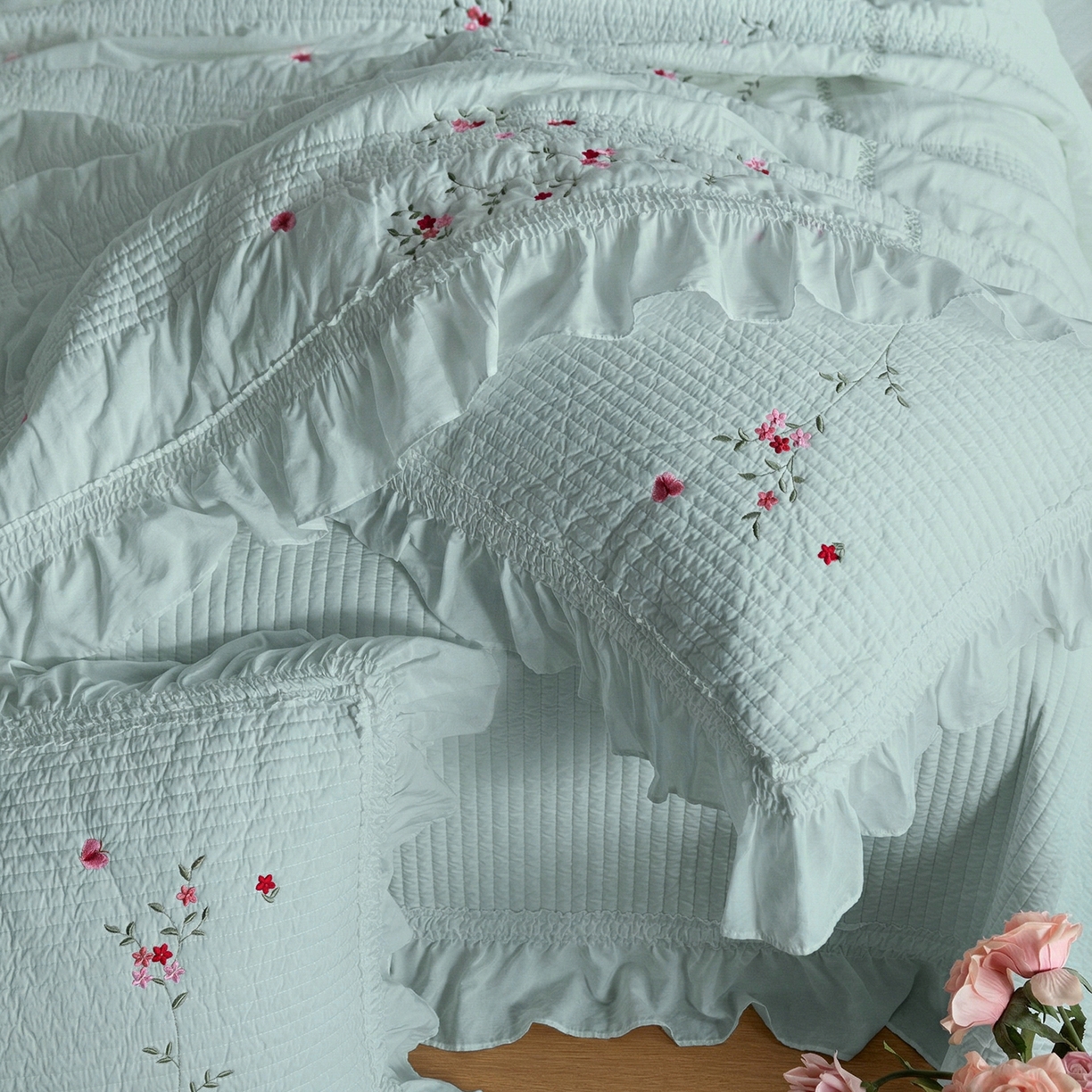 91家纺网 家纺一手货源 找家纺 上喜 2026新款韩国细纱棉床盖三件套多功能夏被四件套 浅蓝色