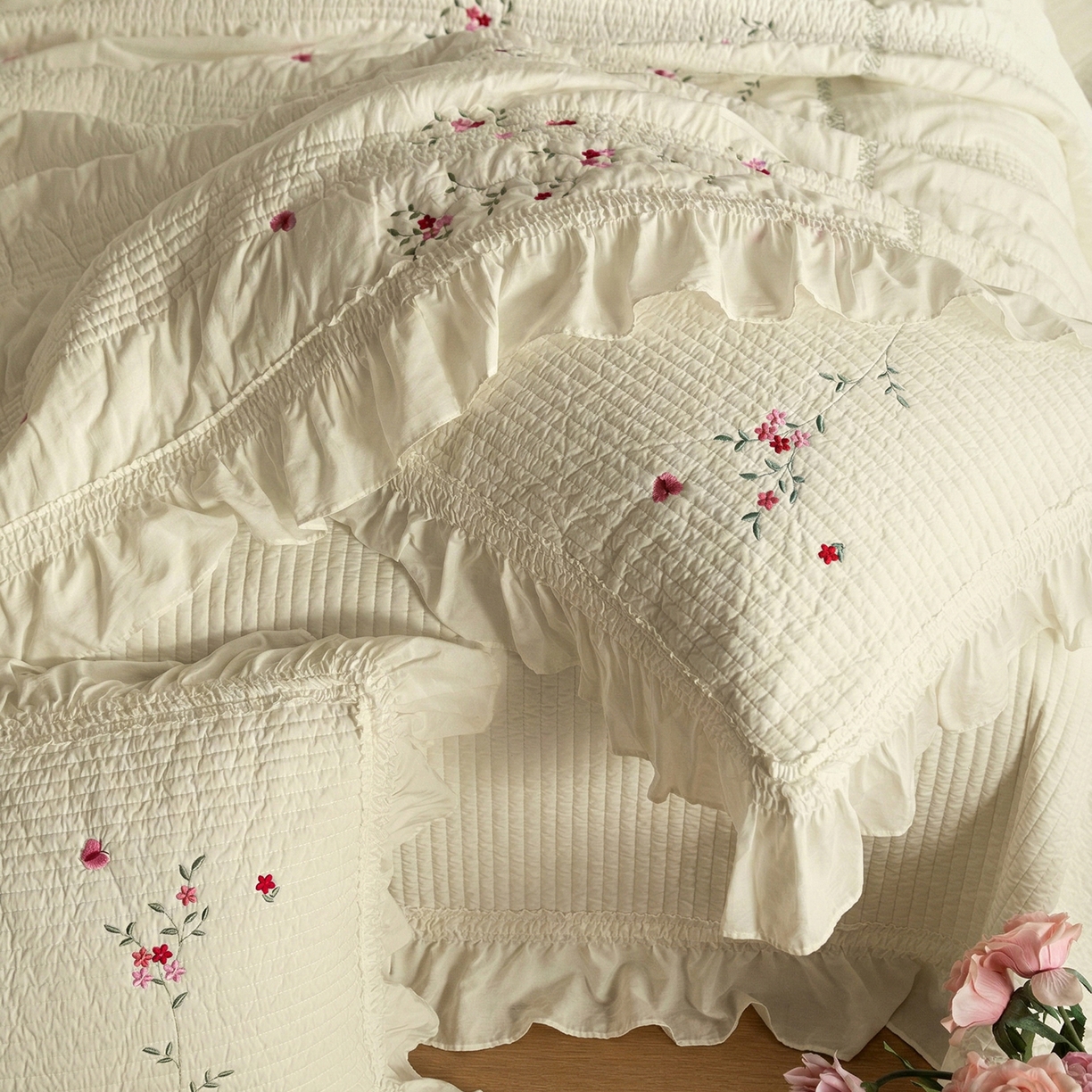 91家纺网 家纺一手货源 找家纺 上喜 2026新款韩国细纱棉床盖三件套多功能夏被四件套 浅黄色