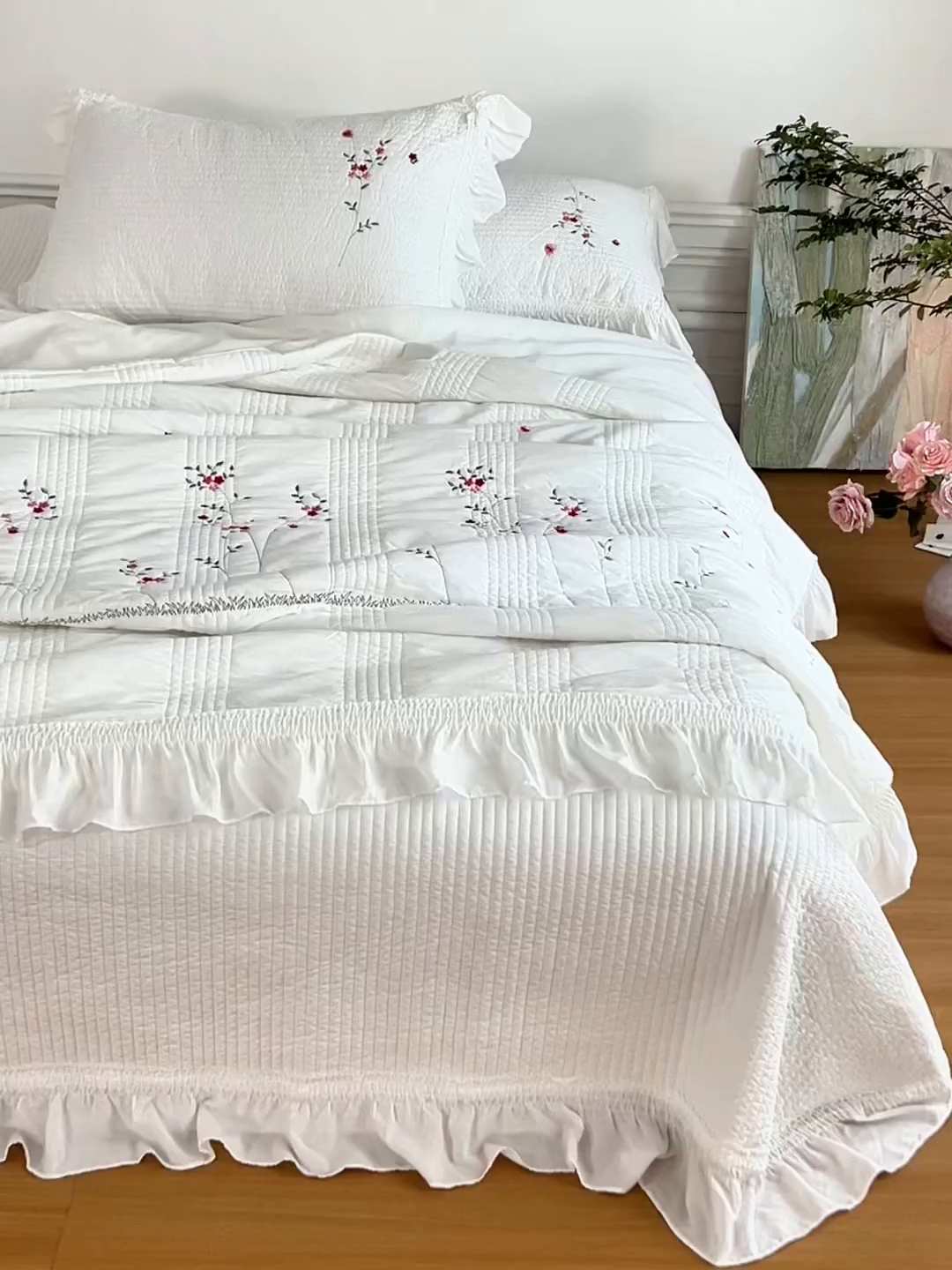 91家纺网 家纺一手货源 找家纺 （总）上喜 2026新款韩国细纱棉床盖三件套多功能夏被四件套