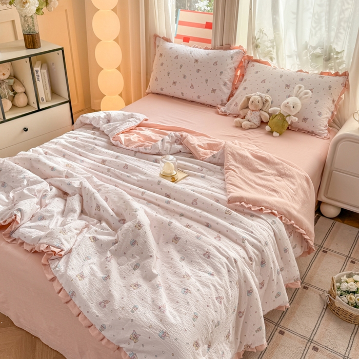 91家纺网 家纺一手货源 找家纺 （总）丽美人家纺 2026新款皱皱纱花边夏被被夏凉被空调被