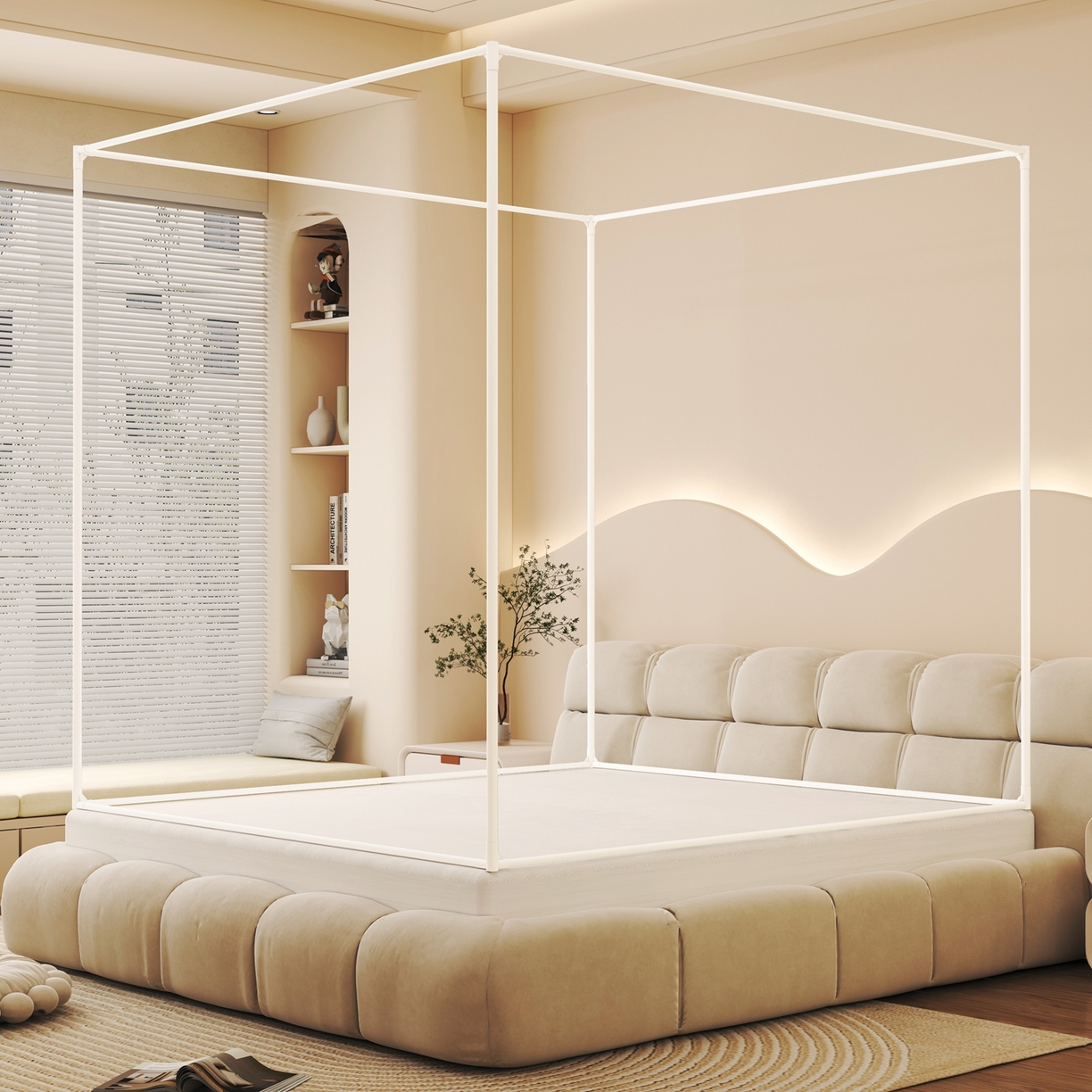 91家纺网 家纺一手货源 找家纺 初心家纺 2026春夏新款DIY小熊防尘顶遮光坐床蚊帐 天蓝  (五面遮光）