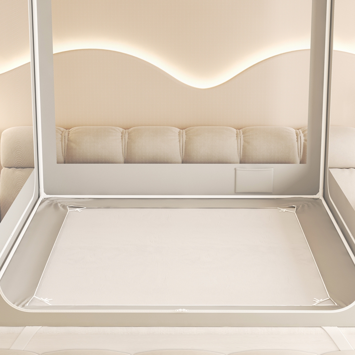 91家纺网 家纺一手货源 找家纺 初心家纺 2026春夏新款DIY小熊防尘顶遮光坐床蚊帐 浅灰（防尘顶无帘）