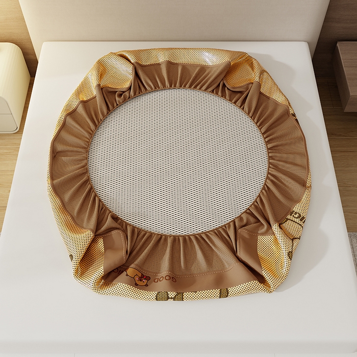 91家纺网 家纺一手货源 找家纺 福来临家纺 2026新款卡皮巴拉小熊款冰藤刺绣凉感席席子凉席-床笠款 冰藤卡皮巴拉-咖-床笠款