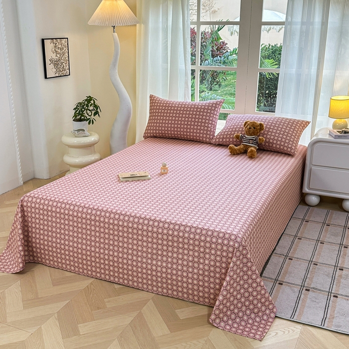 91家纺网 家纺一手货源 找家纺 红日子纺织品 2026新款老粗布纯棉床单单床单床单单件 荷叶-粉