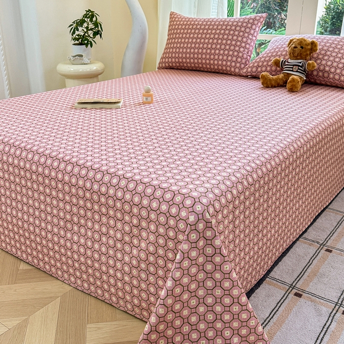 91家纺网 家纺一手货源 找家纺 红日子纺织品 2026新款老粗布纯棉床单单床单床单单件 荷叶-粉