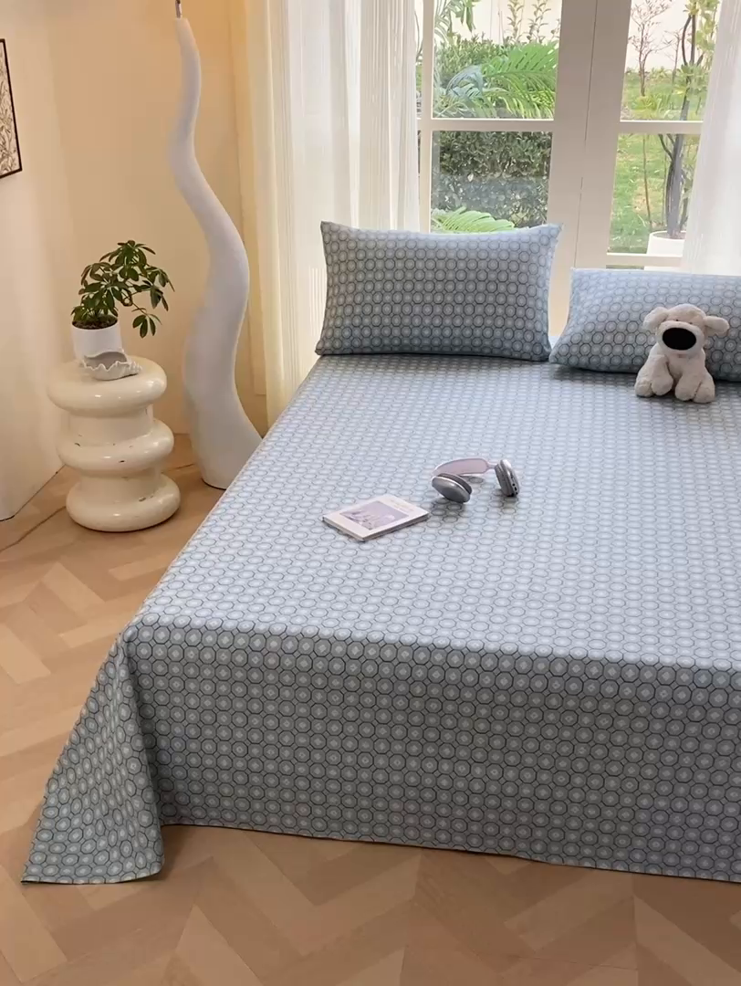 91家纺网 家纺一手货源 找家纺 红日子纺织品 2026新款老粗布纯棉床单单床单床单单件 荷叶-绿