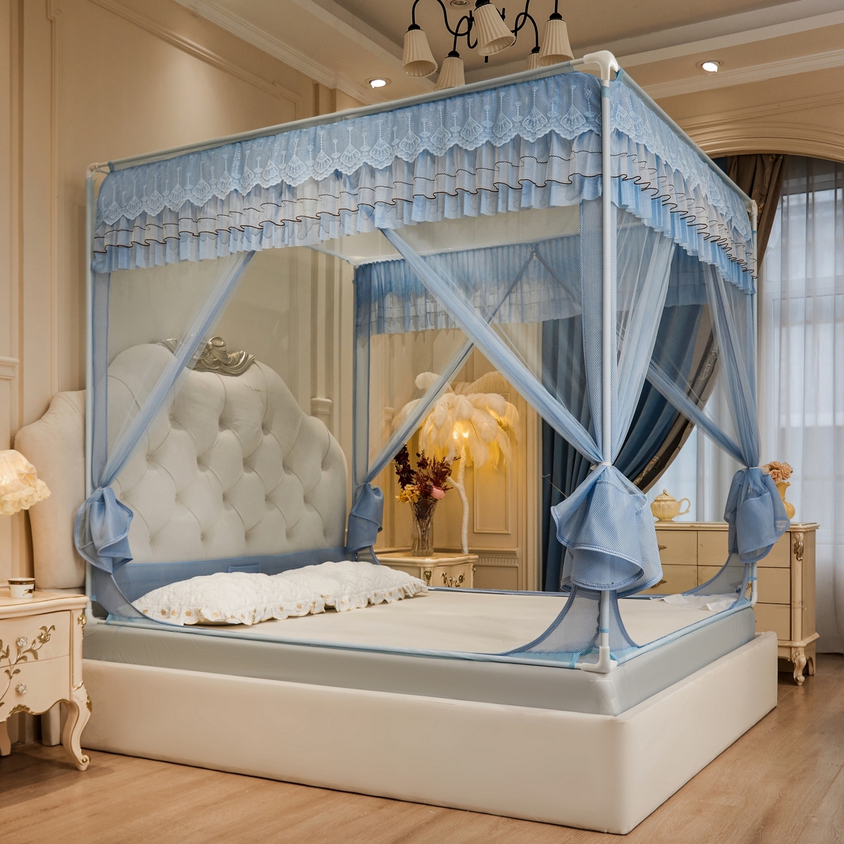 91家纺网 家纺一手货源 找家纺 （总）艺利轩蚊帐 2026新款双层花边三开门坐床蚊帐