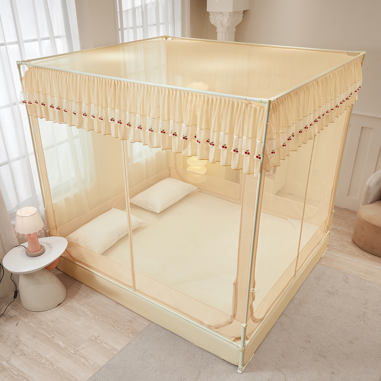 91家纺网 家纺一手货源 找家纺 （总）艺利轩蚊帐 2026新款樱桃三开门坐床蚊帐